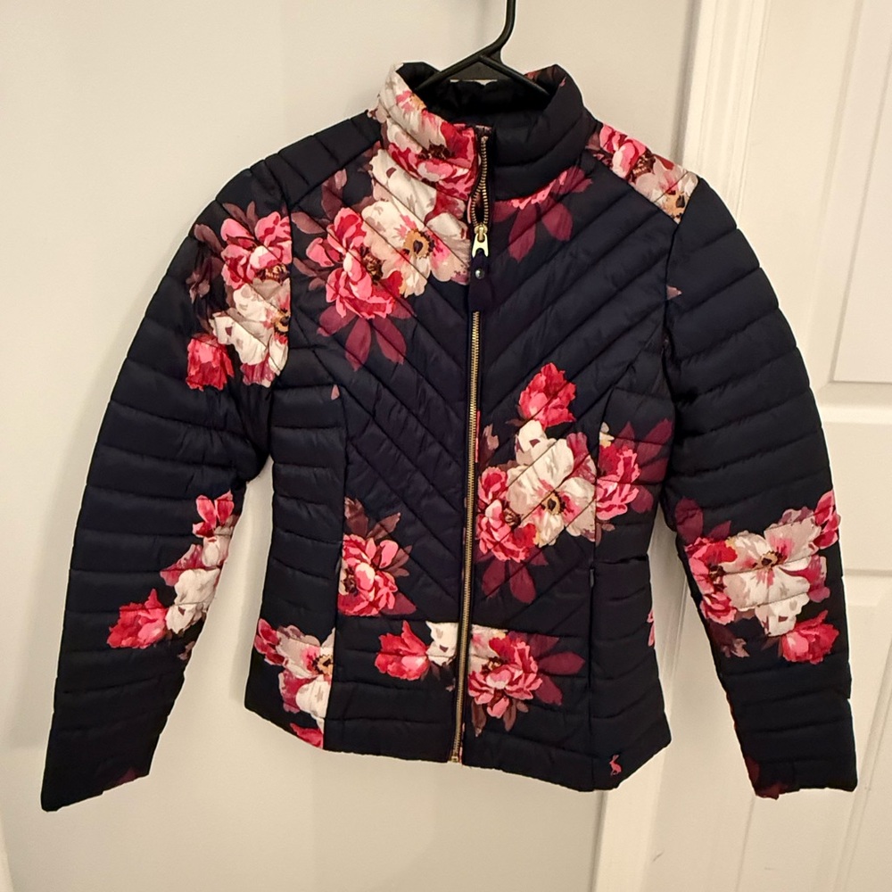 Joules Navy Floral Puffer Jacket